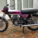 Yamaha YR5 - 1972 - Left Side View, Main Stand, Wheels, Fenders, Shocks and Side Panel.