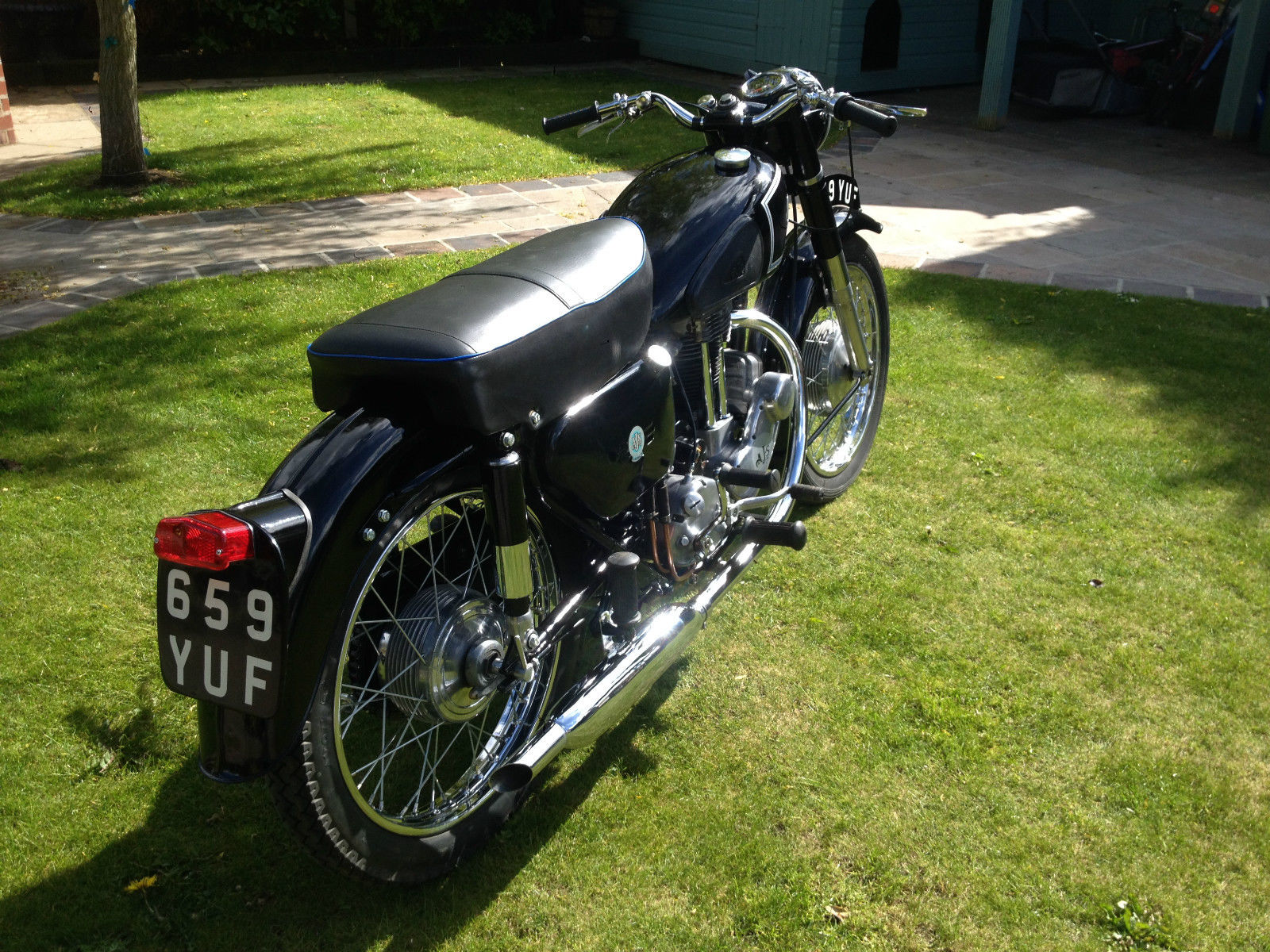AJS 16MS - 1957 - Rear Mudguard, Seat, Rear Wheel and Number Plate.