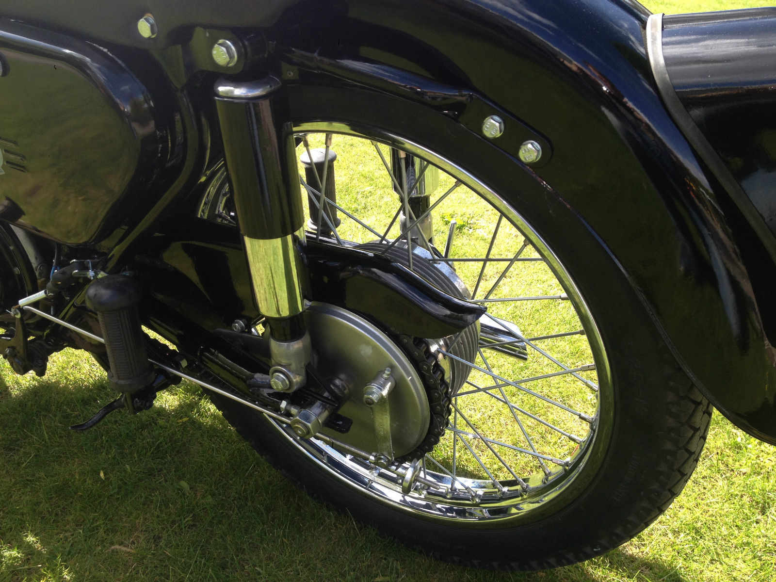 AJS 16MS - 1957 - Rear Shock, Back Drake Drum and Rear Wheel.