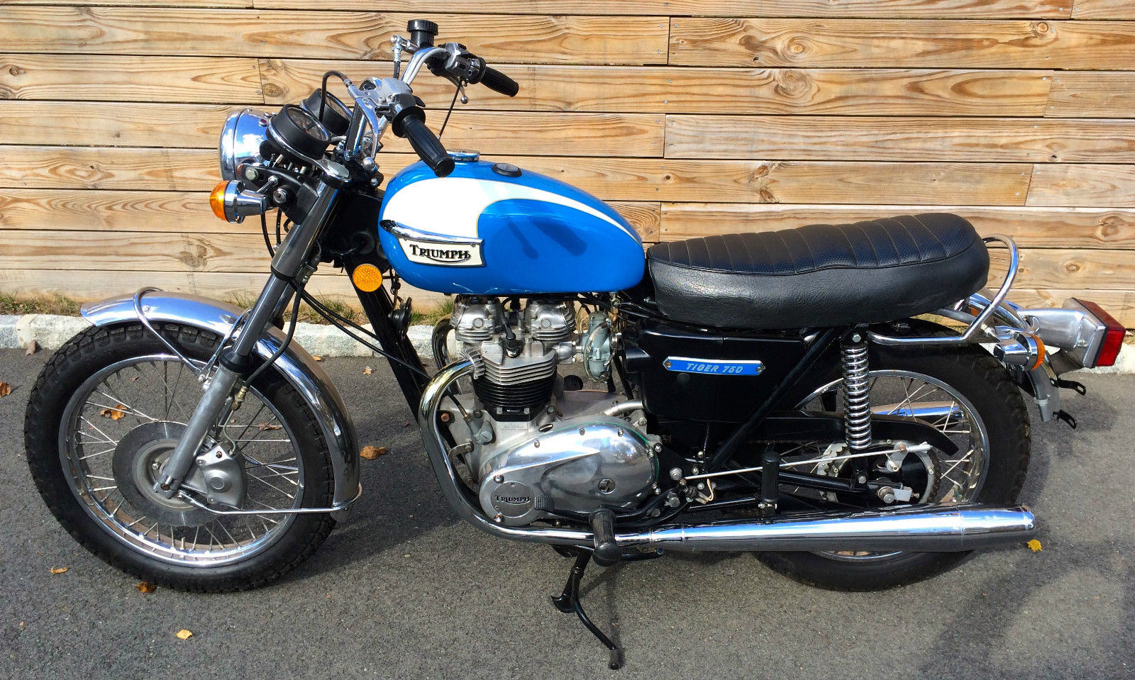 Triumph Tiger - 1973 - Left Side View, Transmission Cover, Triumph Tiger Badge, Seat and Reflector.