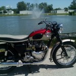 Triumph Bonneville - 1962 - Right Side View, Frame and Forks, Petrol Tank, Silencers, Shocks, Fenders and Wheels.